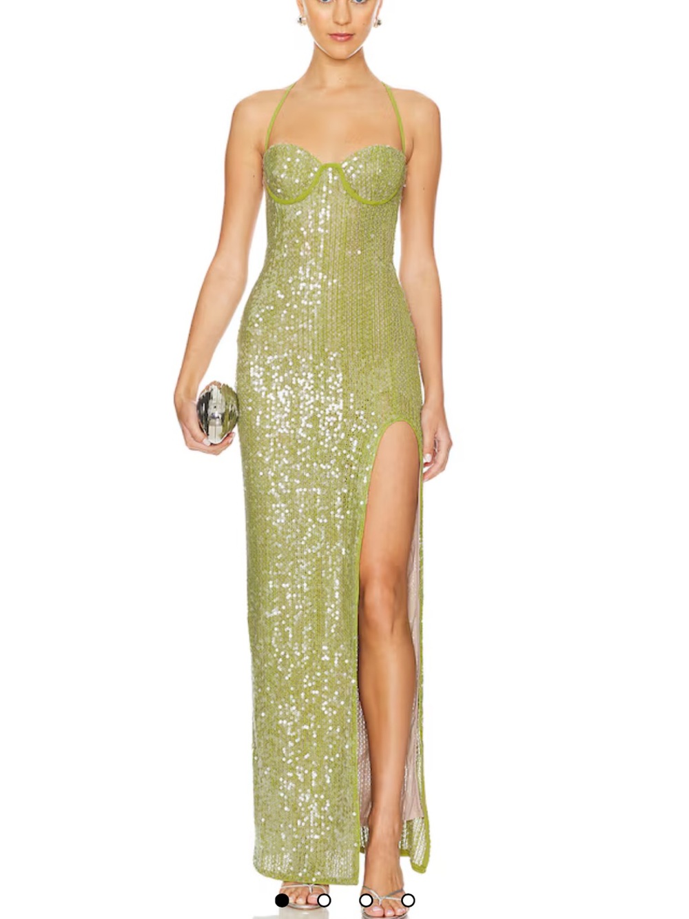 Camila Coelho Brihante Lime Green Sequin Maxi Dress with Thigh Slit